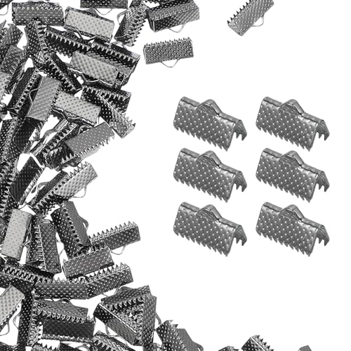 uxcell 200Pcs Ribbon Ends, 13mm Ribbon Crimp Clamp End Bookmark Leather Pinch Crimps Cord Ends, Foldable Clasps Crimp End for Necklace Bracelet DIY Craft Making, Gun Black - color: Gun Black, size: 13mm