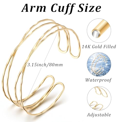 14K Gold Plated Arm Cuff for Women, Waterproof Adjustable Open Upper Arm Bracelet (Armlet), Non Tarnish Hypoallergenic Minimalist Trendy Arm Jewelry for Summer Beach Outfit Gift for Women - style: Style04