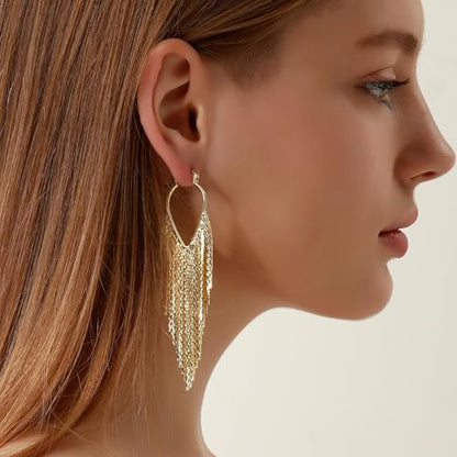 Ritach Dangle Earrings for Women 14k Gold Formal Fringe Long Dangle Tassel Earrings Chandelier Jewelry for Party Prom - style: Long-G