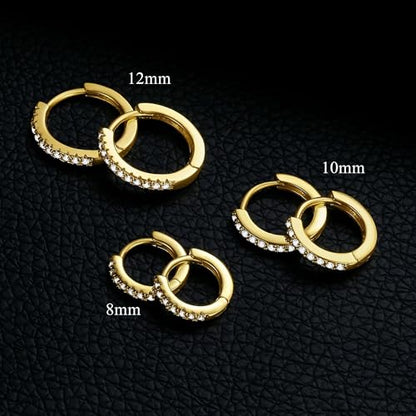 ORANGELOVE 3 Pairs 14K Gold Plated Huggie Hoop Earrings Set for Women or Men Lightweight Hypoallergenic Small Hoop Earring Pack Multiple Piercing Stacks Cartilage Piercing Jewelry - style: Clear CZ-Gold-8/10/12mm