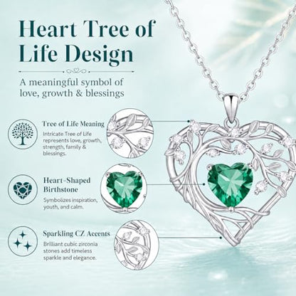 Gamtic Tree of Life Birthstone Pendant Necklace - Heart Cubic Zirconia Diamond Necklace Birth Month Necklaces Birthday Gift for Her Wife Mom Daughter Grandma Girlfriend Anniversary Jewelry Gift - style: May