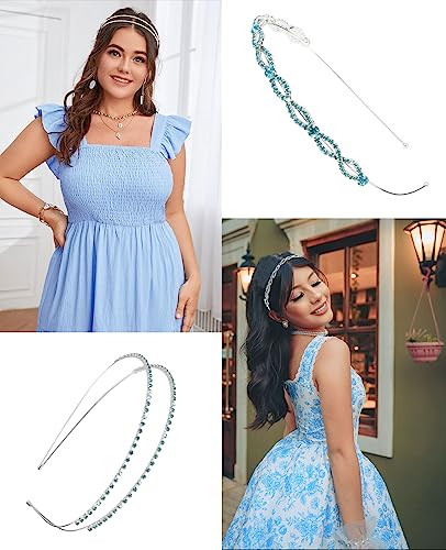 Wecoe 4 Pack Light Blue Rhinestone Bridal Headpieces - Crystal Butterfly Leaf Metal Headbands for Women, Girls, Flower Girls, Weddings & Gifts - color: Silver band & Turquoise blue rhinestones