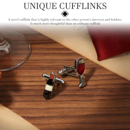 HAWSON Various Unique Cuff Links Mens, Animal/Tactical/Music/Holiday/Cufflinks, Themed Wedding Dinner Party Gift Suit Accessories - style: Red Wine Bottles and Glass