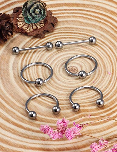 16G 14G G23 Titanium Nipple Piercing Jewelry Tongue Rings Hypoallergenic Horseshoe Captive Bead Tongue Nipple Ring Nipplerings Barbells Hoops Rings Piercing Jewelry for Women Men 14MM 3 Pairs - color: Silver Tone 16gauge
