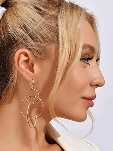 Dangle Hoop Earrings for Women, 14k Gold/Silver Plated High Polished Cute & Aesthetic Earrings for Women - color: Gold-03