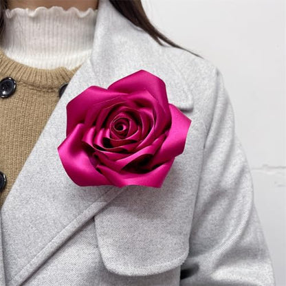 Satin Rose Flower Large Brooch Lapel Pins Handmade Fabric Flower Brooches Pin Classic for Wedding Party Dance Banquet for Women Men Dress Suit Clothes Accessories JewelryGifts 110mm - color: Hot Pink