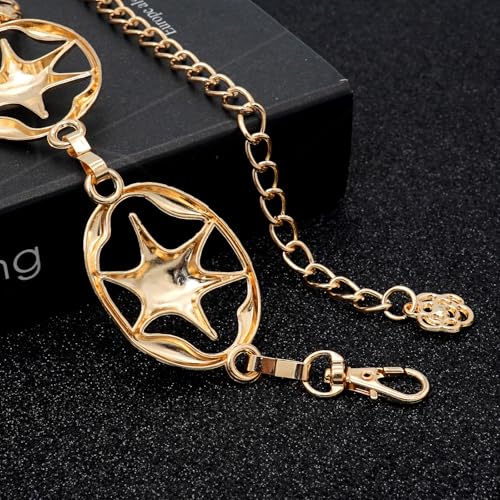 LIMHOO Women's Metal Waist Chain Belts Gold Silver Link Belt for Dresses - color: Star Gold, size: M: Length 120cm/47.2in