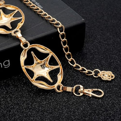 LIMHOO Women's Metal Waist Chain Belts Gold Silver Link Belt for Dresses - color: Star Gold, size: M: Length 120cm/47.2in