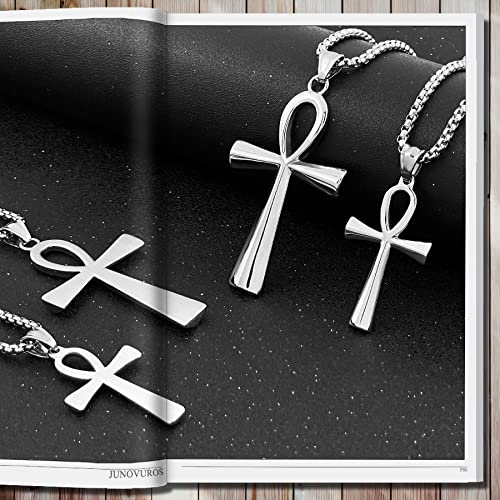 JUNOVUROS 18 to 28 Inches Rolo Chain Ancient Ankh Cross Pendant Necklace for Men Women Boys Girls 316L Stainless Steel with Large And Medium Sizes - color: C-Silver/Size: 1.77 '' * 0.98 ", style: 20 Inches