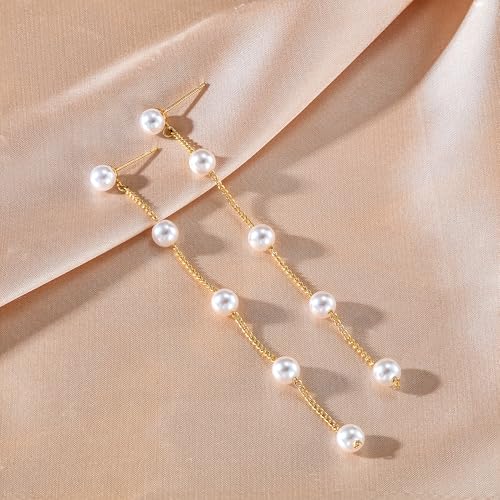 Moodear Pearl Earrings for Women, 14K Gold Plated Drop Earrings Jewelry | Lightweight Hypoallergenic Pearl Drop Dangle Earrings, Wedding Jewelry Gift, Dainty Design, Daily Wear & Special Occasions - style: 5 pearl drop earrings
