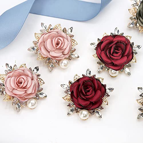 Elegant Rose Flower Brooch Pin for Women Men Wedding Party Gentleman's Essentials Handmade Imitation Crystal Pearl Fabric Flower Lapel Pin Dress Suit Accessories Boutonniere Ideas Gift - color: Pink