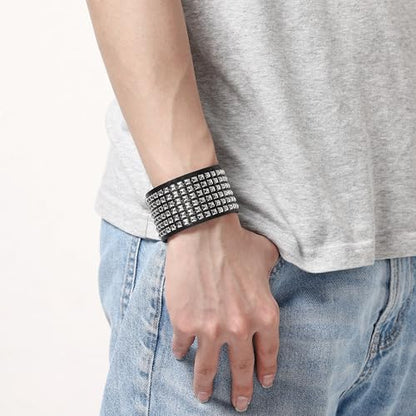 Mens Bracelet Braided Leather Punk Rock Cuff Bracelets Wrap Bracelet for Men Women Black - color: G