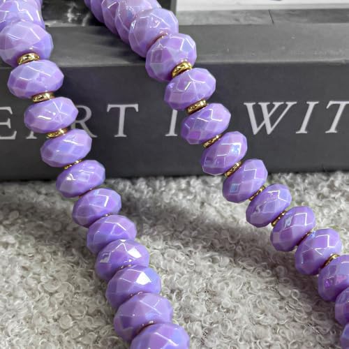 Colorful Chunky Acrylic Beaded Choker Necklaces for Women | Multicolor Faceted Beads, Sturdy Metal Chain, Adjustable Detachable, Lightweight, Summer Boho, Sparkly Statement Jewelry Gift - color: Light Purple