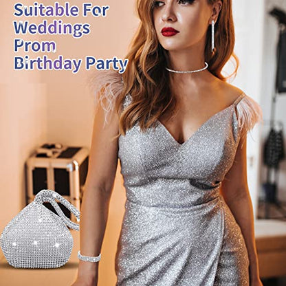 4 Pieces Rhinestone Jewelry SetClutch Purse Prom Jewelry Sets Wedding Bridal Jewelry Rhinestone Necklace Dangle Ear ClipCrystal Jewelry Set Wedding Party (Cute Style)