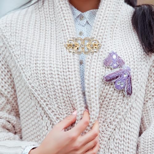 uxcell 2pcs Vintage Sweater Clips, Cape Cloak Clasp Retro Cardigan Clips Shawl Collar Clasp Brooch Clip for Women(Gold)