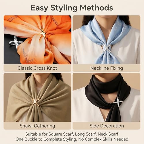 2PCS(Gold+Silver) X Shaped Scarf Ring Buckle Jewelry Silk Scarf Clips Clothing Wrap Holder for T-Shirt Neckerchief Shawl