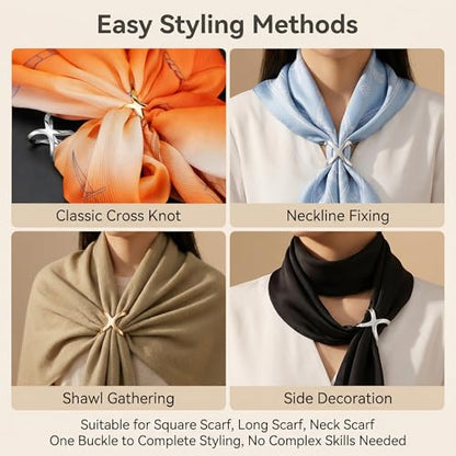 2PCS(Gold+Silver) X Shaped Scarf Ring Buckle Jewelry Silk Scarf Clips Clothing Wrap Holder for T-Shirt Neckerchief Shawl