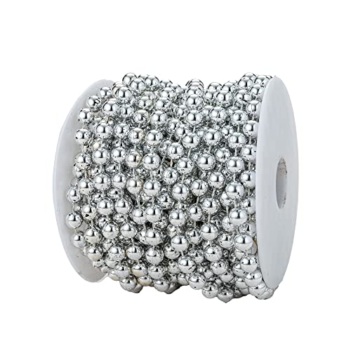 8mm Crafts Faux Pearl Beads Garland Pearl Bead Roll Strand of Pearls to Decorate Floral Centerpieces Wedding Party Favor Christmas Tree(33 Feet Silver) - color: Silver, size: 8 mm