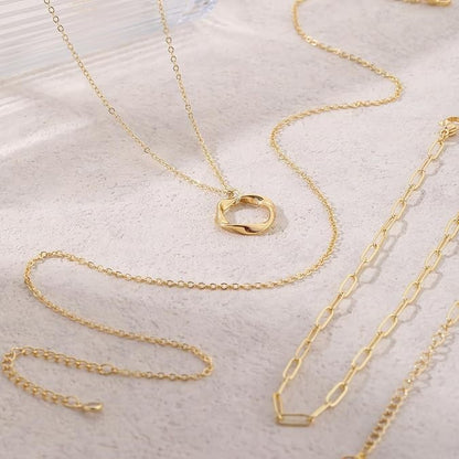 Gold Layered Necklaces for Women, 14K Gold Plated Paperclip Snake Chain Necklace Set, Dainty Coin Cross Tear Pendant Layering Choker Necklaces, Simple Trendy Stackable Jewelry Gifts - color: 3PCS / Twisted Circle & two Chains