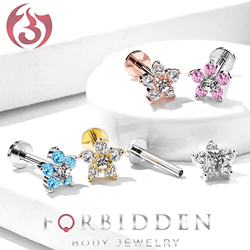 Forbidden Body Jewelry 16g 6-8mm Internally Threaded Surgical Steel Cartilage/Tragus/Labret/Monroe Stud w/Double Tier Floral Top - style: Pink/Clear