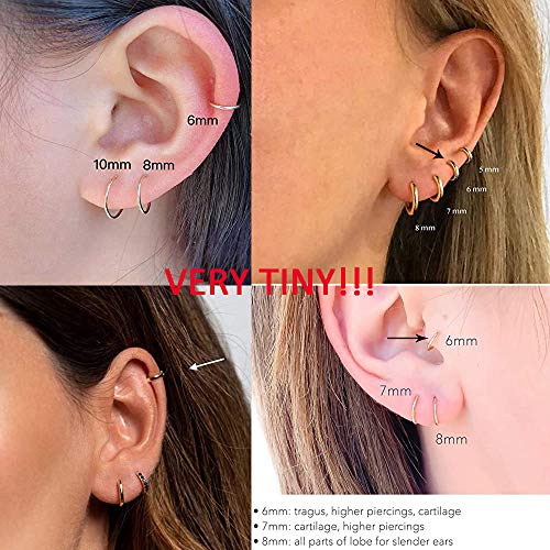 316L Surgical Stainless Steel Huggie Hoop Earrings 6mm 8mm 10mm 11mm 12mm 14mm Hypoallergenic Earrings Hoop Cartilage Helix Lobes Hinged Sleeper Earrings For Men Women - style: A02:6mm Silver(THK 2.0mm)