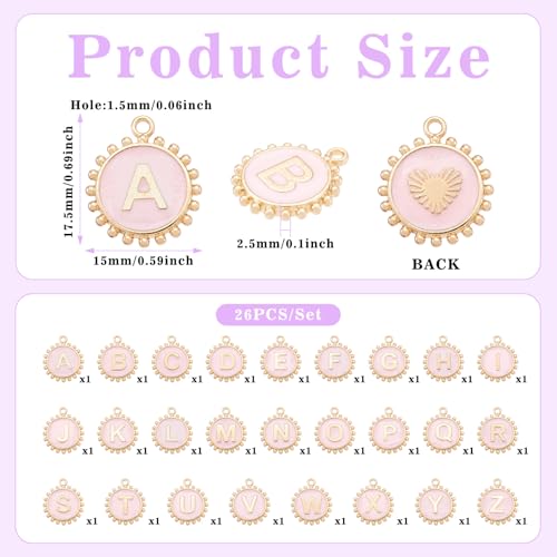 Cheriswelry Letter Alphabet Charm for Jewelry Making Initial Letter A-Z Pendants Flat Round Hexagon Alloy Enamel Charms for Necklace Bracelet Earring Jewelry Making DIY Craft - color: Pink