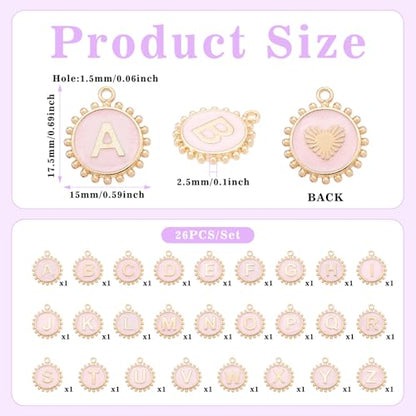 Cheriswelry Letter Alphabet Charm for Jewelry Making Initial Letter A-Z Pendants Flat Round Hexagon Alloy Enamel Charms for Necklace Bracelet Earring Jewelry Making DIY Craft - color: Pink