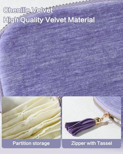 Travel Jewelry Pouch, 5-Layer Velvet Pouch, Yellow | Anti-Scratch, Tangle-Free, Bracelets Earrings Necklaces, YKK Zipper Tassel, Chenille Velvet, Travel Jewelry Case, Gift - color: Yellow