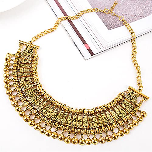 LUREME Vintage Engraved Coin Bib Statement Necklace Clavicle Necklace (01003295) - style: Antique Gold C