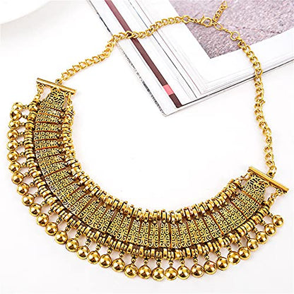 LUREME Vintage Engraved Coin Bib Statement Necklace Clavicle Necklace (01003295) - style: Antique Gold C
