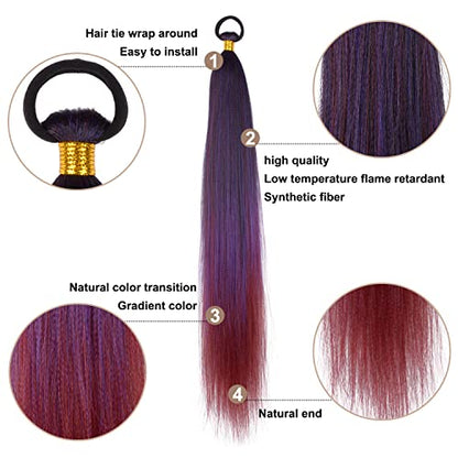 Braided Ponytail Extension with Hair Tie Purple Gradient Braid Extensions | 2 Pack Long Braided Ponytail Extension, 26 Inch Natural Soft Synthetic Hair Piece for Women Daily Wear (Black/Purple/Bug#) - color: Purple gradient#（Black/Purple/Bug）, size: 26 In