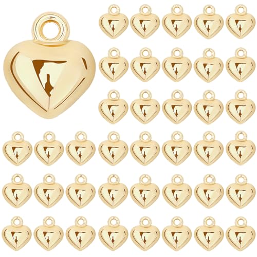 MARFOREVER 40 Pcs 18K Gold Heart Charms for Jewelry Making Valentines Charm | 3D Love Heart Shape Dangle Pendants Charms, Mother's Day Valentine's Gifts, Bracelet Necklace Earrings Making DIY Crafts - style: Gold Heart