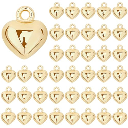 MARFOREVER 40 Pcs 18K Gold Heart Charms for Jewelry Making Valentines Charm | 3D Love Heart Shape Dangle Pendants Charms, Mother's Day Valentine's Gifts, Bracelet Necklace Earrings Making DIY Crafts - style: Gold Heart