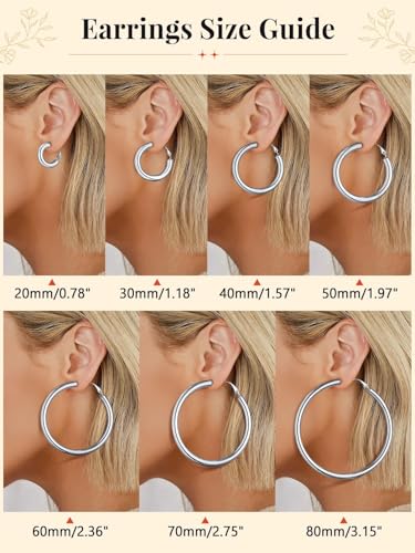 FaithHeart Silver/Black/Gold Stainless Steel Chunky Hoop Earrings for Women | Hypoallergenic Lightweight Hoop Earrings, Trendy Statement Thick Hoop, 20/30/40/50/60/70/80mm - color: Silver, size: 70mm
