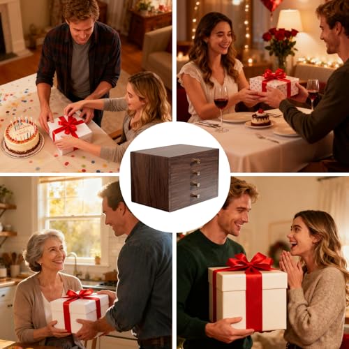 GENUINED Gifts for Women, Large Black Walnut Wooden Jewelry Box for Women, Solid Wood Jewelry Organizers and Storage(4 Layer)