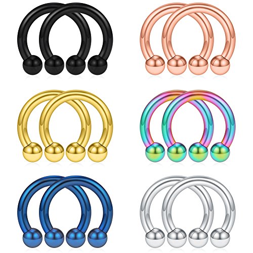 SCERRING 12PCS 10-14mm Stainless Steel Nose Horseshoe Hoop Rings Eyebrow Lip Ear Tragus Septum Piercing Hanger Retainer 16G 14G 12G - style: 12G - Inner Dia. 10mm