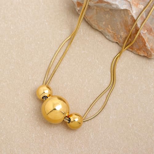 Gold Pendant Pearl Layered Choker Necklace Set for Woman, Chunky Charm Adjustable Pearls Bead Gemstone Shell Conch Tiger Eye Natural Stone Bow Chain Nacklaces Fall Fashion Prom Jewelry Gift. - color: Gold Balls
