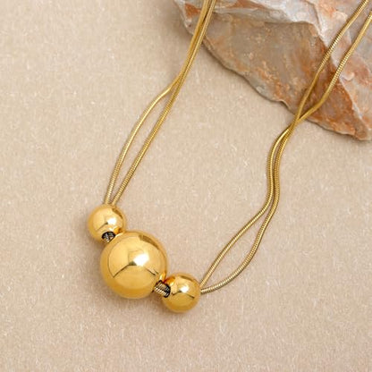 Gold Pendant Pearl Layered Choker Necklace Set for Woman, Chunky Charm Adjustable Pearls Bead Gemstone Shell Conch Tiger Eye Natural Stone Bow Chain Nacklaces Fall Fashion Prom Jewelry Gift. - color: Gold Balls