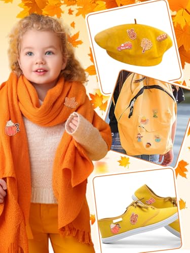 JUNEBRUSHS 28PCS Fall Enamel Pins Cute Pumpkin Maple Animal Brooch Pins for Fall Thanksgiving Theme Birthday Party Classroom Favor Supplies Exchange Gift Clothes Hat Accessories - style: Fall Style
