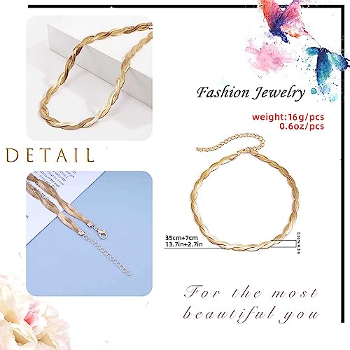 Gold Snake Chain Necklace Double Layer Twist Herringbone Choker Necklace Flat Herringbone Chain Necklace Layered Knot Snake Chain Collar Necklace Jewelry for Women Girls - color: Gold