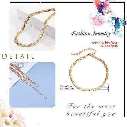Gold Snake Chain Necklace Double Layer Twist Herringbone Choker Necklace Flat Herringbone Chain Necklace Layered Knot Snake Chain Collar Necklace Jewelry for Women Girls - color: Gold
