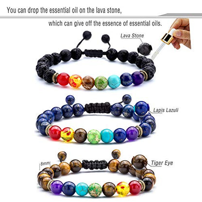 Men Women 8mm Lava Rock Beads Chakra Bracelet - color: 3 Pcs Set 2-21004