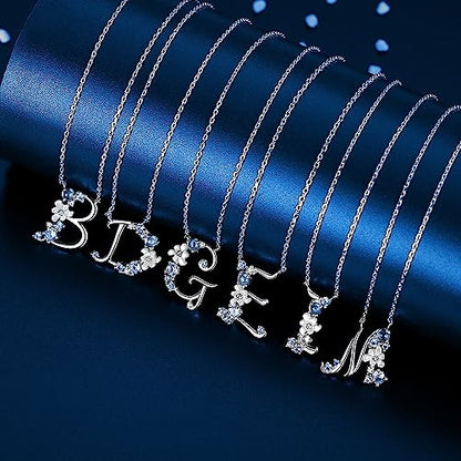 VIKI LYNN Initial Necklace for Women 925 Sterling Silver Initial A to Z Letter Pendant Necklace with Blue Flower Cubic Zirconia Birthday Engagement Gift for Women,Mom, Couple - style: Letter K