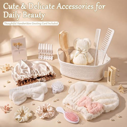 20 Pcs Gift Basket for Women Hair Care Pack Includes Self Care Beauty Set Hair brush Set for Women, Mom Friend Sister Wife Grandma Girlfriend Daughter (White) - color: White