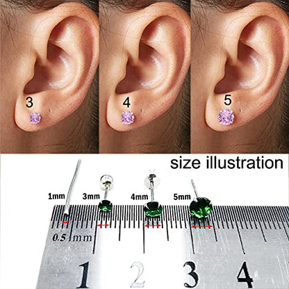 Screw Back Sterling Silver Cubic Zirconia Earrings Studs 3 MM - color: Pink