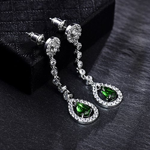 GULICX AAA Cubic Zirconia CZ Silver Plated Base Women's Party Jewelry Set Earrings Pendant Necklace - color: green