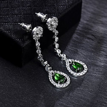 GULICX AAA Cubic Zirconia CZ Silver Plated Base Women's Party Jewelry Set Earrings Pendant Necklace - color: green