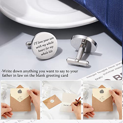 Jeka Father of The Bride/Groom Wedding Gifts Tie Bars & Cufflinks | Wedding Tie Bar & Cufflinks Set for Men, Father of the Bride, Father of the Groom, Father-in-Law Gifts - style: Father of The Groom-Silver
