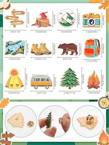 JUNEBRUSHS 28 pcs Camping Enamel Funny Outdoors Adventure Brooch Pins Lapel Pins for Camping Adventure Birthday Party Decorations Gift Supplies Clothes Backpacks Decor Accessories - style: Camping Style