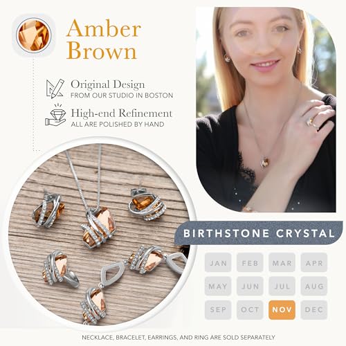 Gifts for Women, Wish Stone Stud Earrings with Birthstone Crystals, 18K Rose Gold Plated or Silver-tone - color: 211-November-Amber Brown-Silvertone